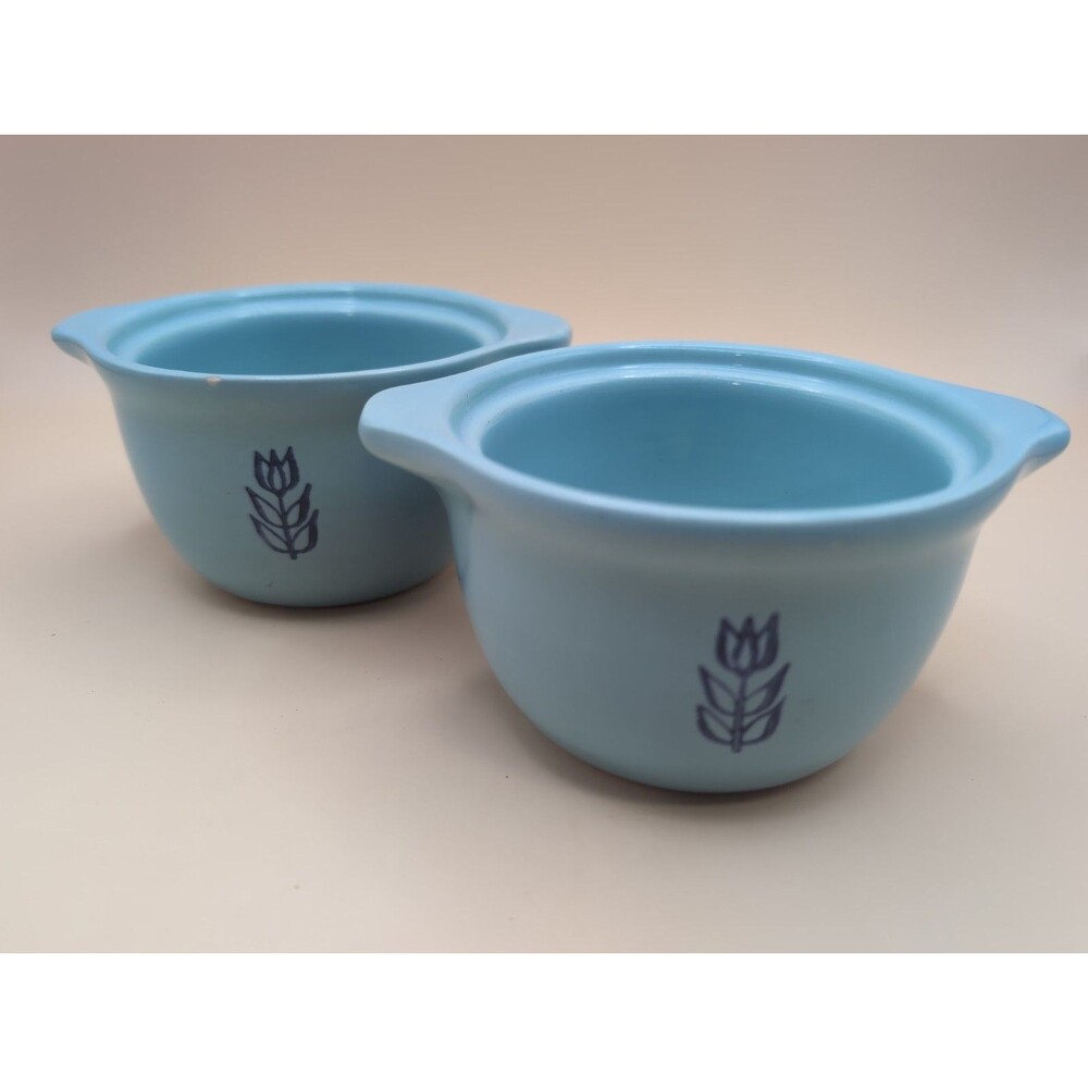 Lot Of 2 Vintage Cronin Blue Tulip Sugar Bowl/Mini Casserole Bake Oven USA 1950s